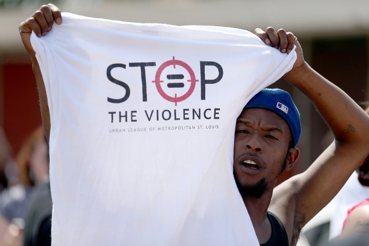 A protester advocates against police brutality in St. Louis.