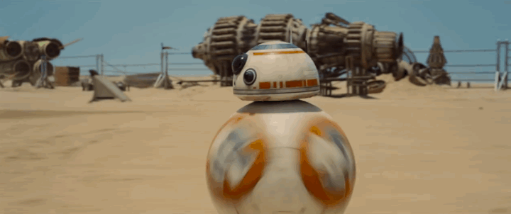 BB-8 as seen in the "Star Wars: The Force Awakens" trailer.