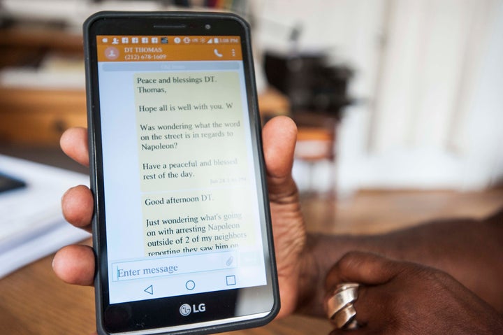 <p>White shows the unanswered text messages he sent to an NYPD detective.</p>