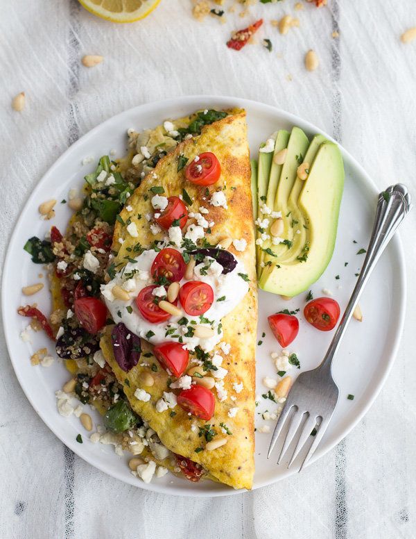 Greek Quinoa Dinner Omelets With Feta And Tzatziki
