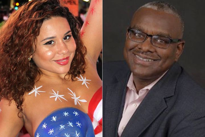 Topless performer Lourdes Carrasquillo, left, was allegedly thrown to the ground by Bank of America executive Mark Walters, right, who accused her of stealing his wallet. Walters faces assault charges. 