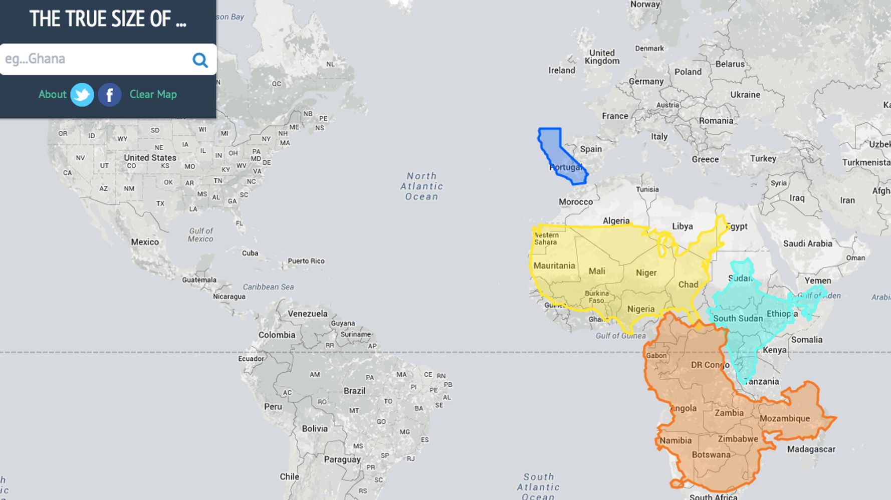 Here's a map showing the true size of countries. Have a good day.