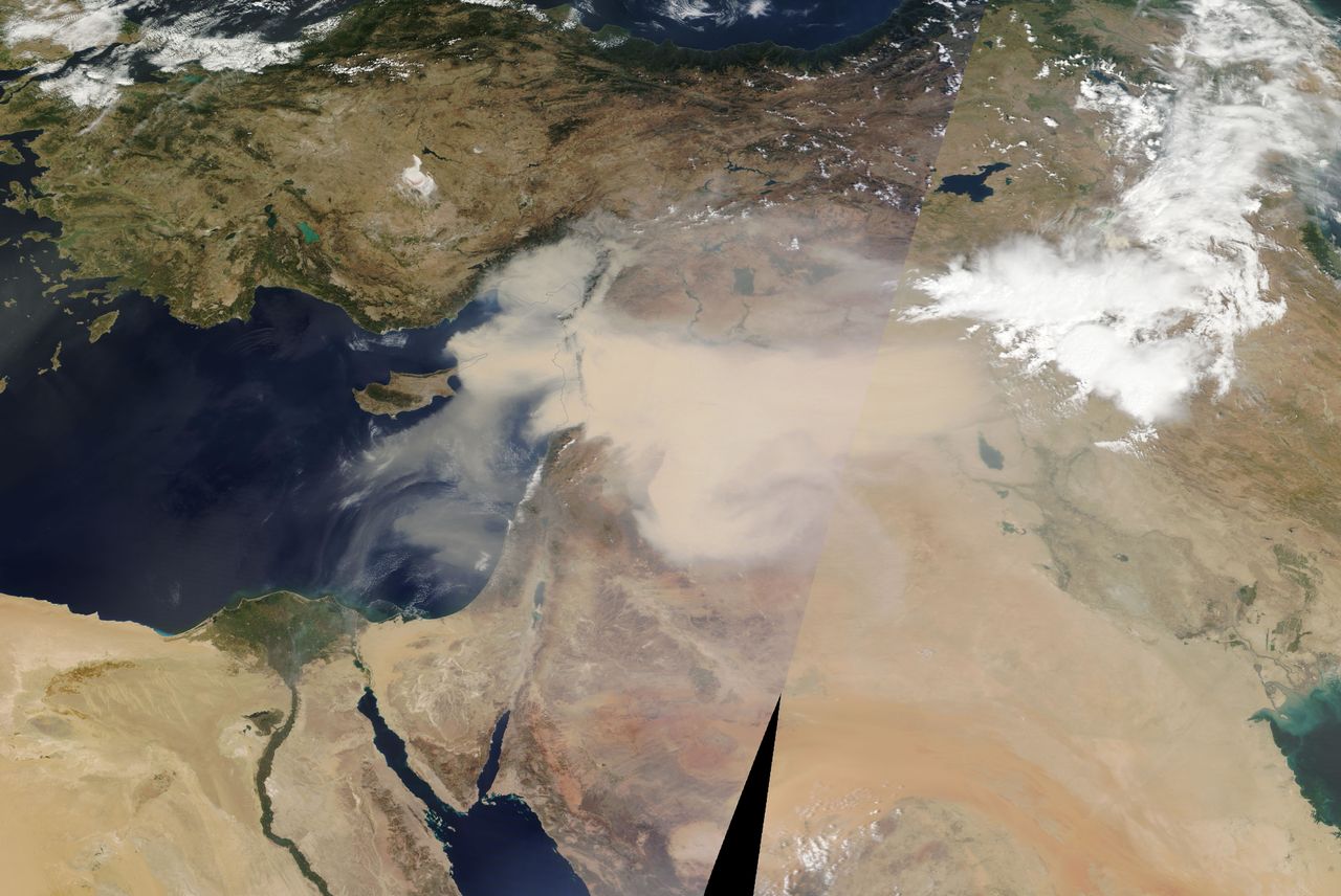 <p>NASA Worldview image of the sandstorm in the Middle East, Sept. 7, 2015.</p>