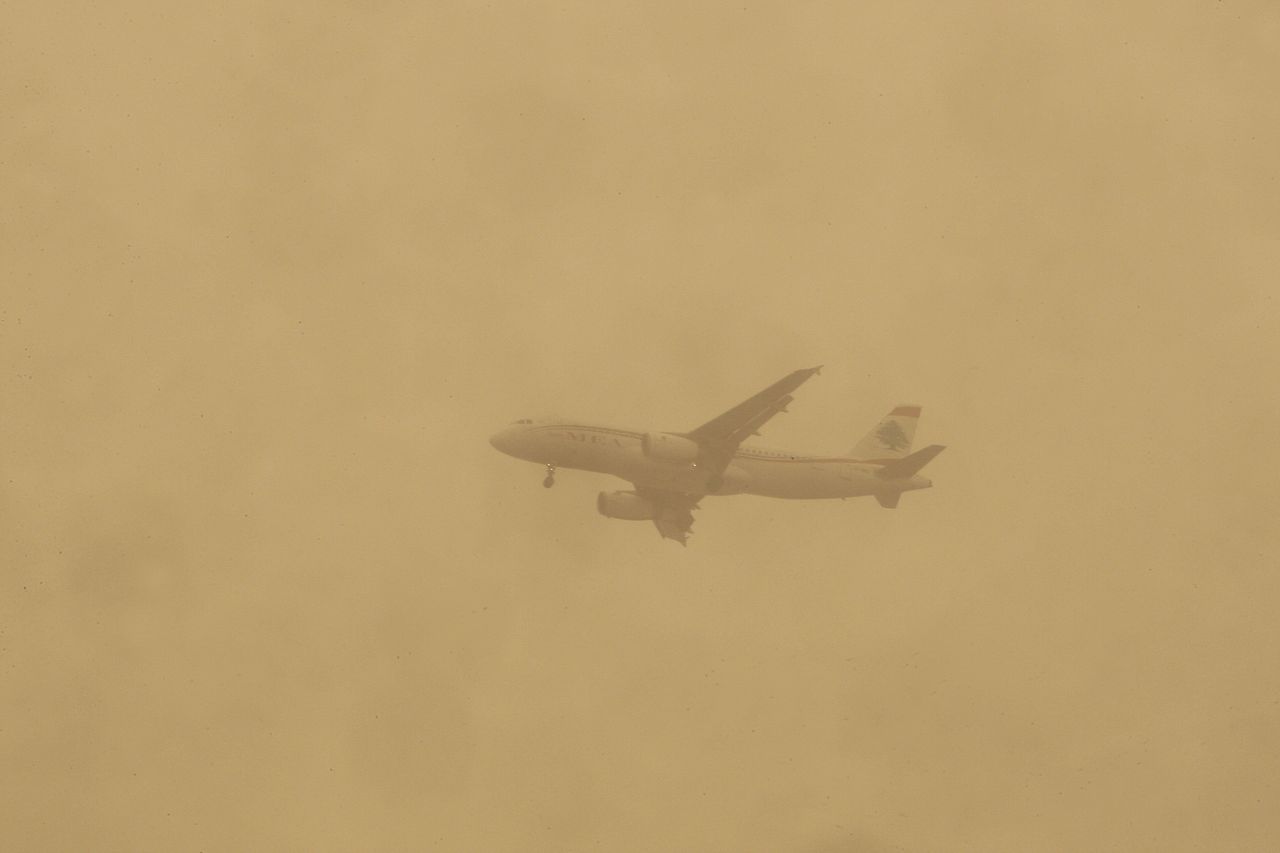 <p>A plane is seen during a sand storm that hit Lebanon's Beirut on Sept. 8, 2015. </p>