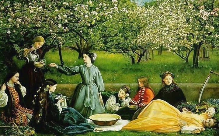 <a href="https://commons.wikimedia.org/wiki/File:Apple_Blossoms_by_John_Everett_Millais.jpg">John Everett Millais, "Apple Blo