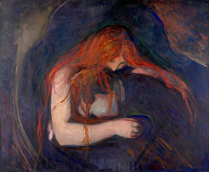 <a href="https://commons.wikimedia.org/wiki/File:Edvard_Munch_-_Vampire_(1895)_-_Google_Art_Project.jpg">Edvard Munch, "Vampi