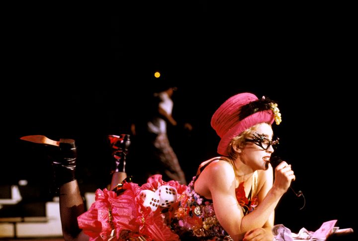 <p>Madonna performs during a stop on the Who's That Girl World Tour.</p>