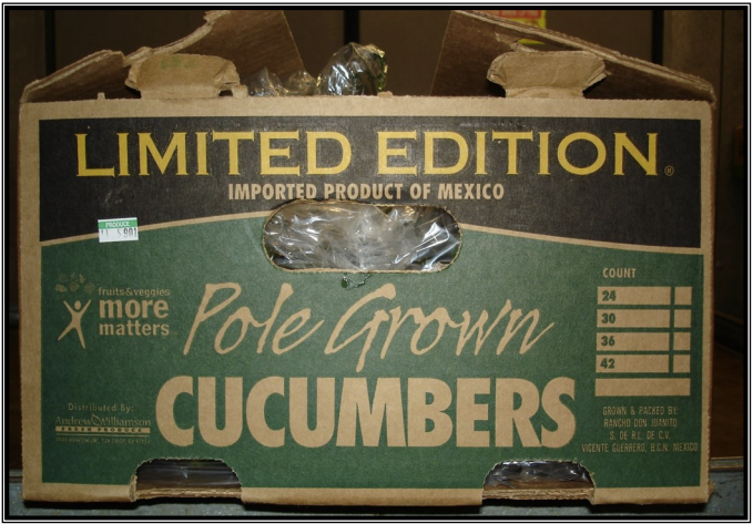 A photo that shows the boxes A&W cucumbers are shipped in. 