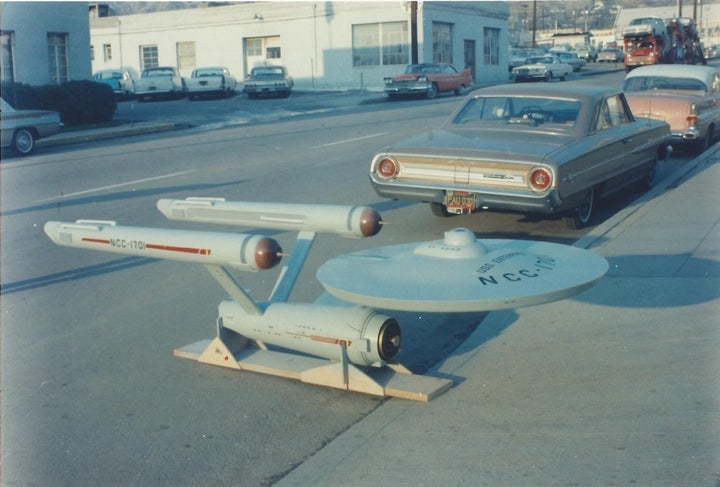 The production model of the starship Enterprise, as seen outside the Production Model Shop in Burbank, California, on December 29, 1964.