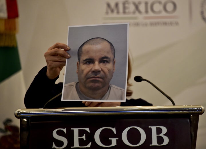 Mexico Attorney General Arely Gomez shows a picture of Joaquin 'El Chapo' Guzman during a press conference in Mexico City, on July 13, 2015.