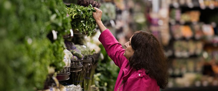 A shopper shops for food at a grocery store in Illinois.