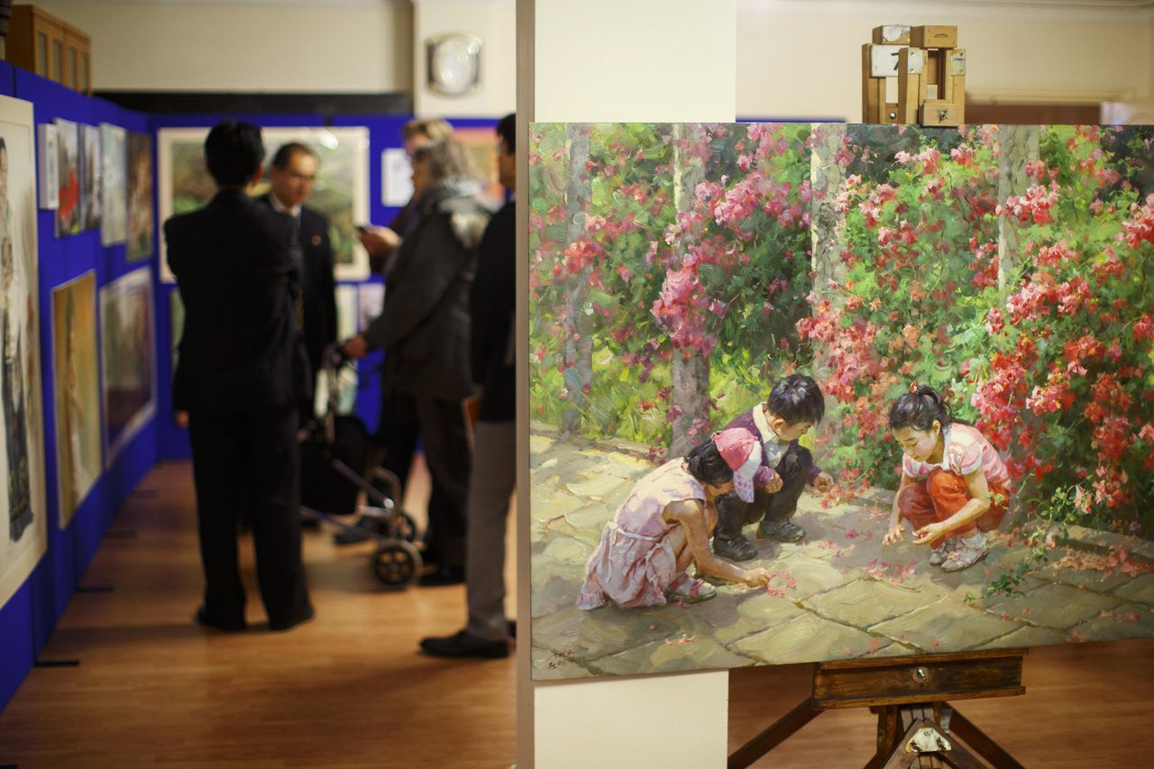 An art exhibition at the North Korean embassy.