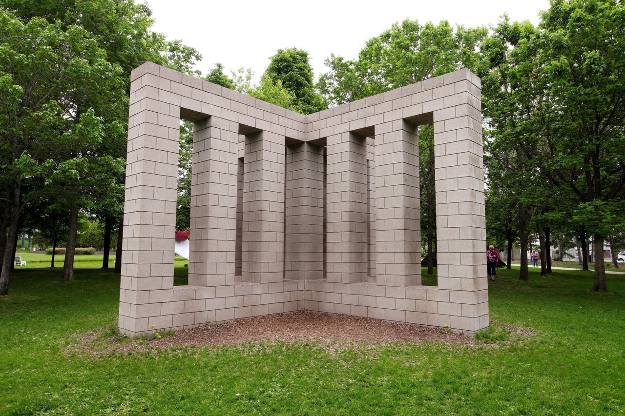 Sol LeWitt's "X with Columns" sculpture at the Minneapolis Sculpture Garden on May 23, 2015 in Minneapolis, Minnesota. (Photo By Raymond Boyd/Getty Images)