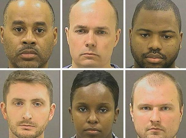 Officers indicted in Freddie Gray's death (from left to right): Caesar R. Goodson Jr., Brian W. Rice, William G. Porter, Edward M. Nero, Alicia D. White and Garrett E. Miller.
