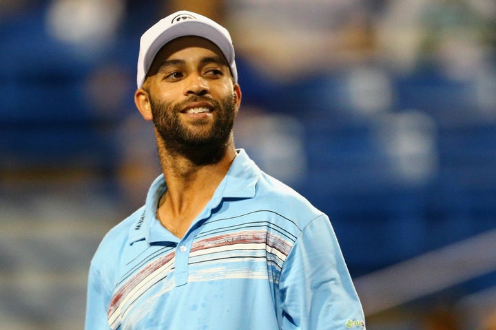 <p>James Blake looks on during his match against Andy Roddick in August 2015.</p>