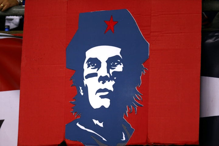 A sign showing Tom Brady as Che Guevara at Gillette Stadium on Thursday night.