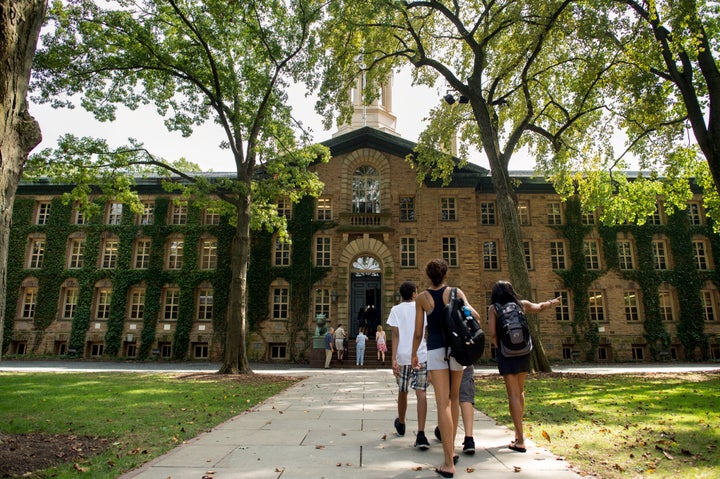 Students walk on the campus of Princeton University in New Jersey. 