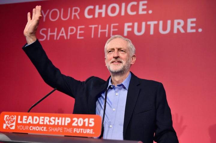 Jeremy Corbyn is announced the new leader of the Labour Party at the Queen Elizabeth II conference centre on September 12, 20