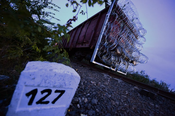 Hungarian police blocked off a rail line used by migrants and refugees to enter the country from Serbia. 