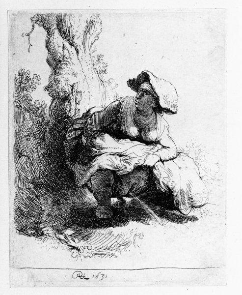 Rembrandt, "Woman urinating under a tree," 1631