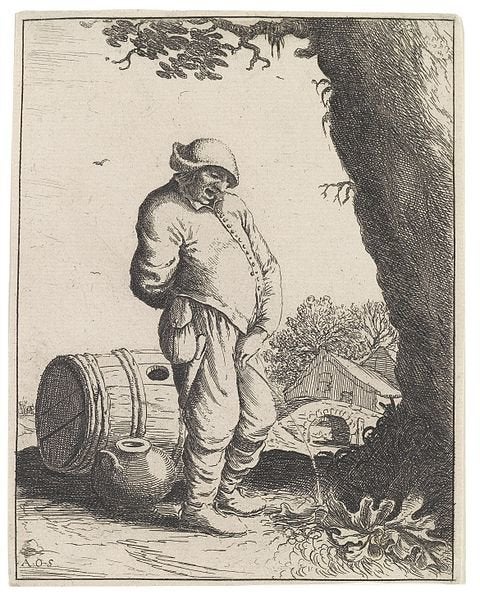 Adriaen van Ostade, "Der pissende Bauer," 1660s