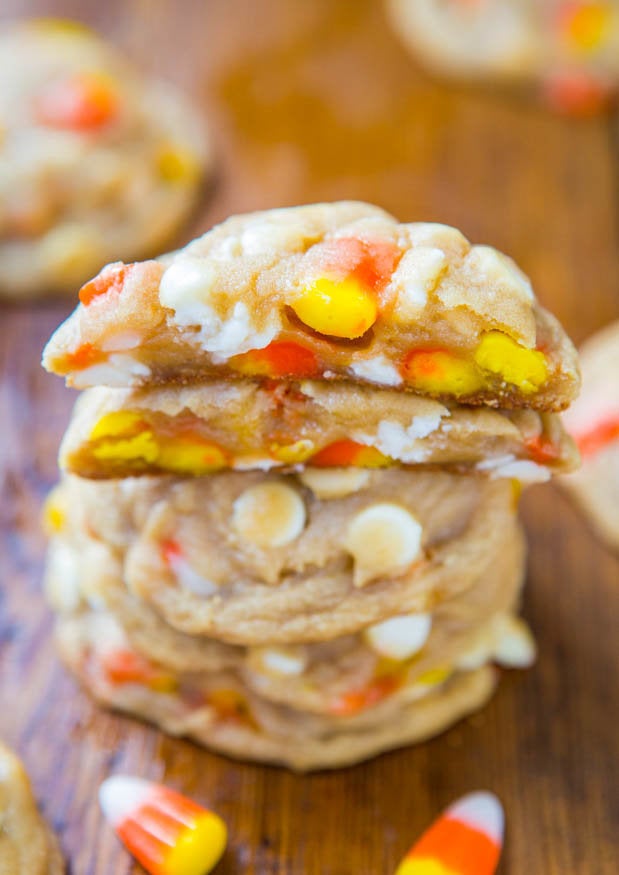 Candy Corn White Chocolate M&M's Blondies - Averie Cooks