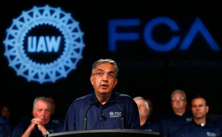 Fiat Chrysler Automobiles CEO Sergio Marchionne speaks during a ceremony to mark the opening of contract negotiations with the United Auto Workers Tuesday, July 14, 2015 in Detroit. (AP Photo/Paul Sancya)