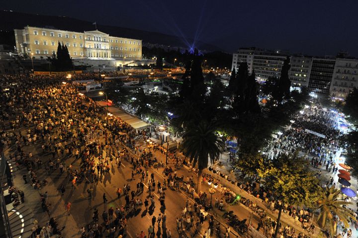 Indignados protesters gather at Athens' Syntagma Square in November 2011.