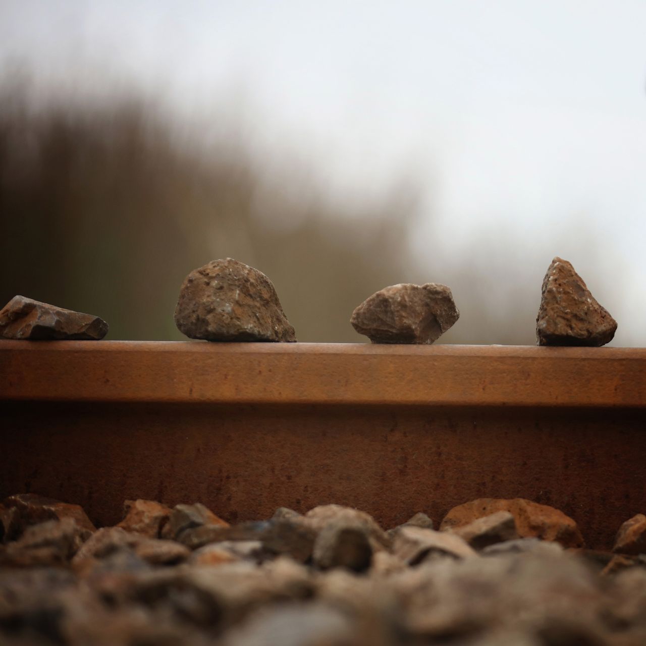 Rocks left behind on a railway track.