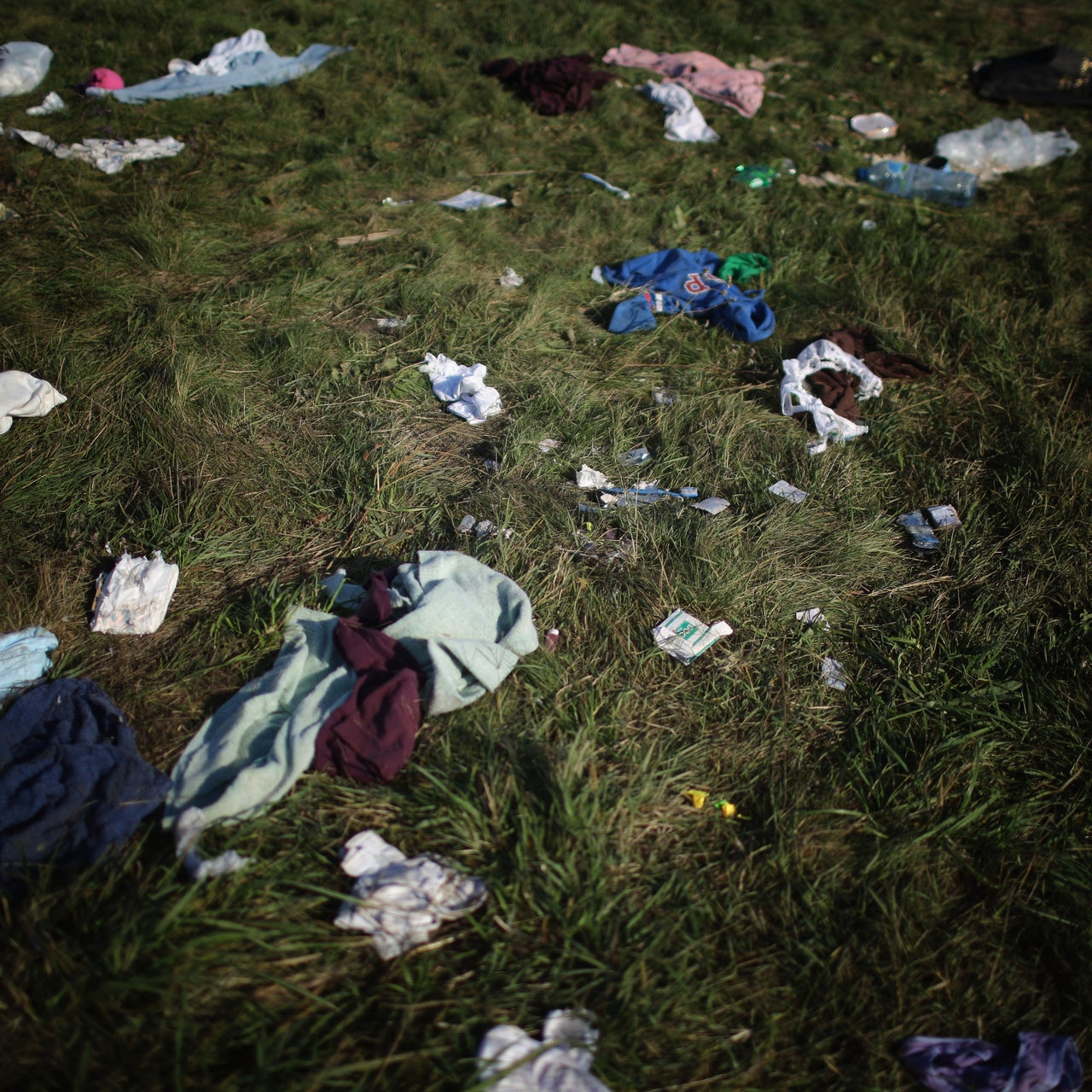 Clothing left behind in the grass.