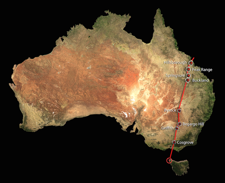 The volcanoes that form the chain. 