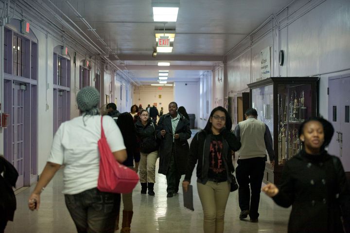WASHINGTON, DC-February 03: Photos for Monday education page about the disparities in funding D.C. Public High Schools in Washington, D.C. on February 03, 2011. Students walking to and from class along the very very wide hallways of Cardozo Senior High School. Cardozo High school is a classic decrepit urban high school, with a large population of poor kids, about 20 percent of whom come from group homes or homeless shelters in its attendance area. 