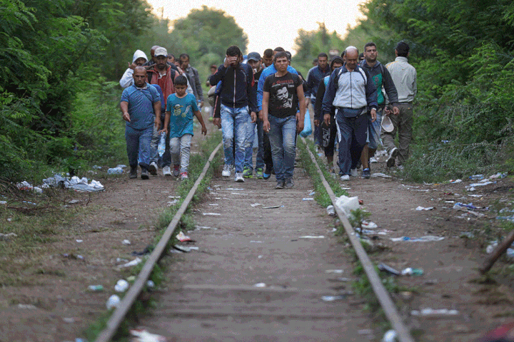 The border between Serbia and Hungary, near Roszke, on Sept. 6, 2015, and on Sept. 16, 2015.