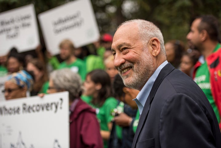 Nobel Prize-winning economist Joseph Stiglitz spoke at a Fed Up campaign press conference and demonstration outside the
