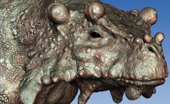 Artist's rendering of Bunostegos, a cow-sized, plant-eating reptile that roamed the ancient central desert of Pangea more than 250 million years ago.