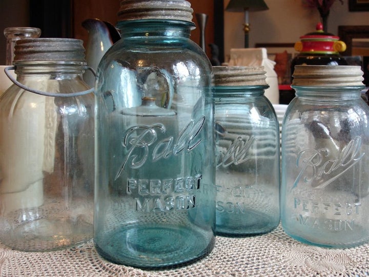 Large Vintage Mason Jar Made by Gem Screw Top With Glass Cap 