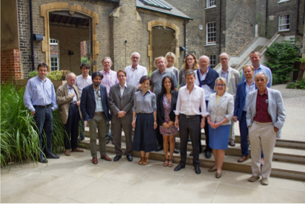 The Berggruen Philosophy and Culture Center held a workshop at the University of Cambridge in June. Left to right and clockwise are Michael Puett, John Dunn, Pankaj Mishra, Daniel Bell, Annabel Brett, Yoselyn Bencosme, Nicolas Berggruen, Janet Soskice, Jules Evans, Martin Rees, Julian Baggini, Richard Holton, Nathan Gardels, Molly Bodfish, Beatrice Schmidt, Peter Sloterdijk, Huw Price, Galen Strawso, and Seung-Yoon Lee.