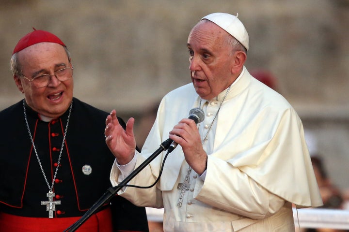 Pope Francis gestures as he makes a speech to youngsters following a visit to the Father Felix Varela cultural center on Sept