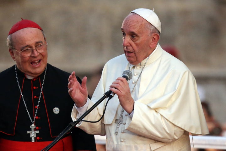 Pope Francis gestures as he makes a speech to youngsters following a visit to the Father Felix Varela cultural center on September 20, 2015 in Havana, Cuba. 