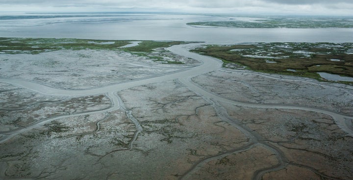 The marshy tundra around Newtok, Alaska, which has seen some of its permafrost thaw due to rising global temperatures.