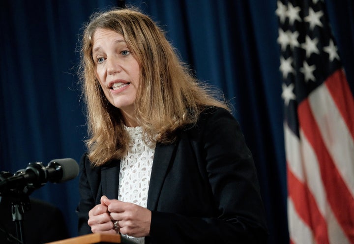 Sylvia Mathews Burwell, secretary of the Department of Health and Human Services, speaks during a press conference at the Department of Justice on June 18, 2015, in Washington, D.C.