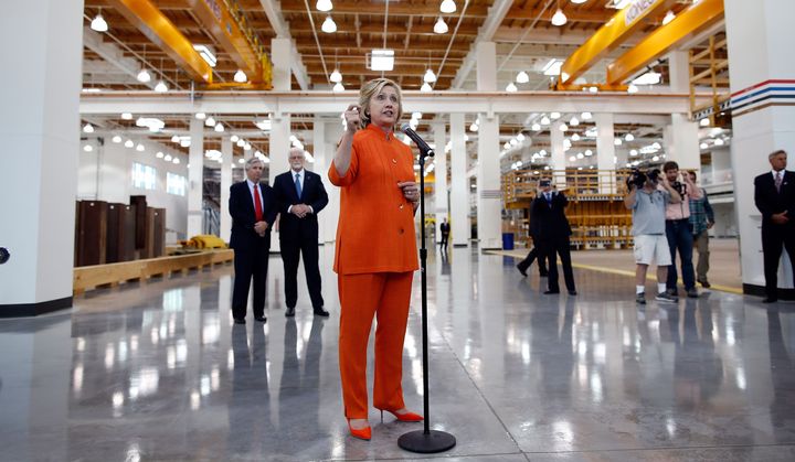 Hillary Clinton spoke to workers at the Carpenters International Training Center in Las Vegas on Aug. 18, 2015.