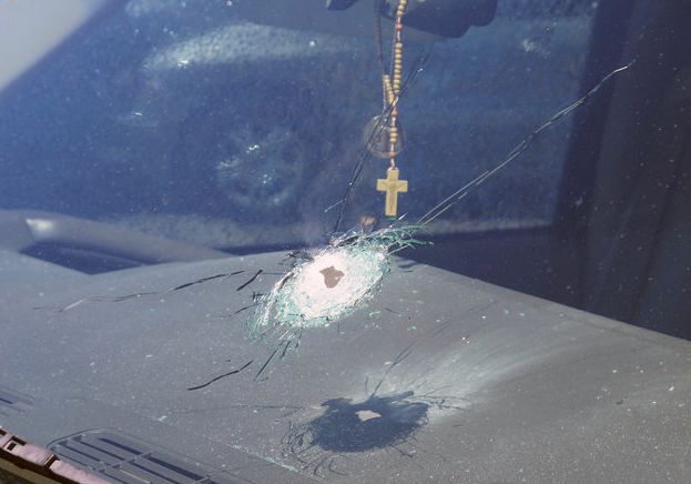 One of the vehicles struck by a bullet on I-10 in Phoenix.