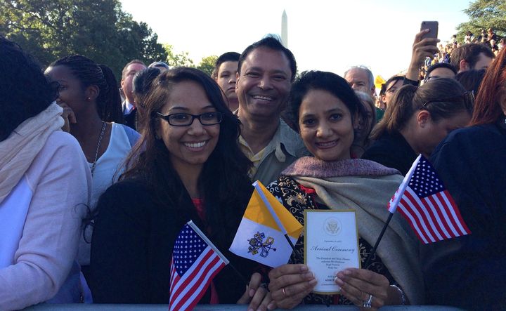 Indu Jain and her family at the White House to hear Pope Francis speak. They were in line at 1:30 a.m.