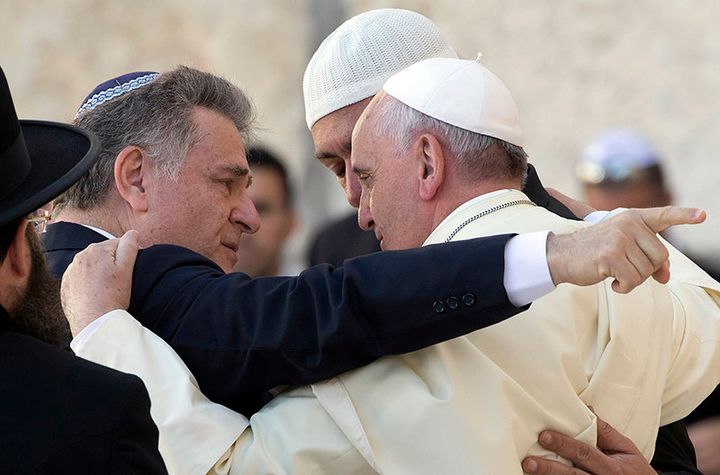 Pope Francis meets Rabbi Abraham Skorka, Francis’ friend from when he was a cardinal in his native Argentina, during his visit to the Western Wall, Judaism’s holiest prayer site, in Jerusalem’s Old City on May 26, 2014.