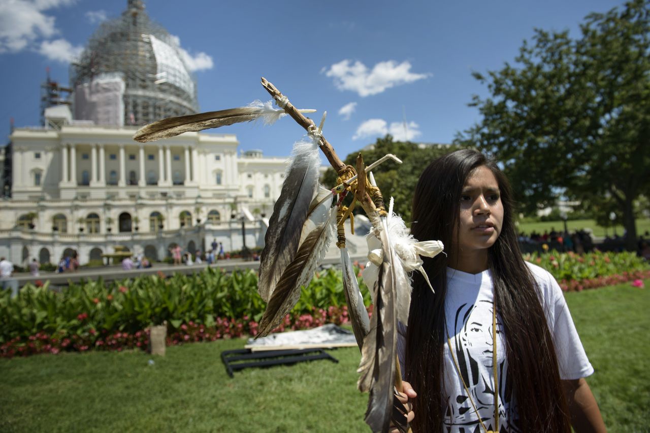 Protesters gathered on Capitol Hill on July 22, to protest Congress' sale of Apache holy land at Oak Flat.