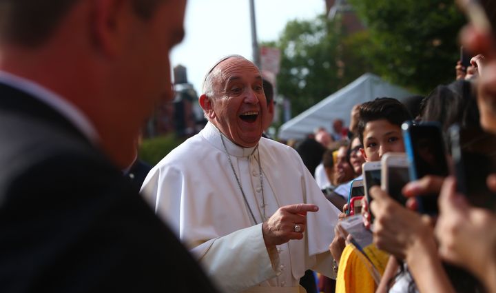 Pope Francis arrives at Our Lady Queen of Angels school in East Harlem on Sept. 25.