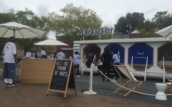 People check out Casper's nap pods in Washington during the company's "Nap Tour."