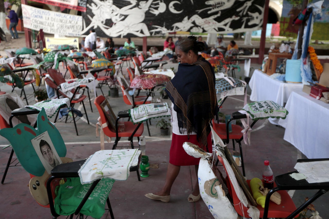 People visit the school of Ayotzinapa in the Mexican state of Guerrero during the first anniversary of the 43 students' disappearance on Sept. 26, 2015.