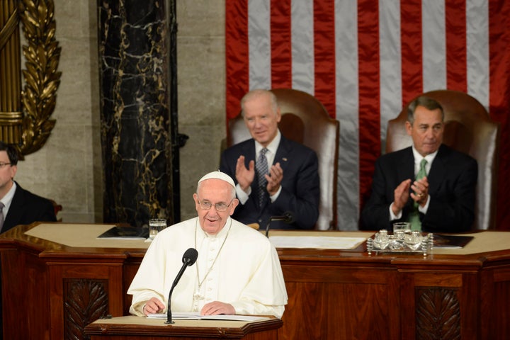 Pope Francis speaks to a joint meeting of Congress in the House chamber on Capitol Hill on Thursday, Sept. 24, 2015.